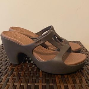 Casual Slip On Waterproof Crocs Cyprus ll High Heeled Sandals Brown 10